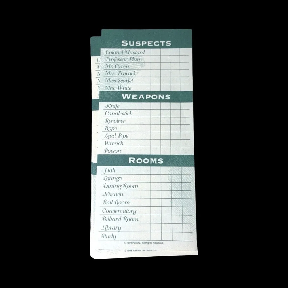 Clue 50th Anniversary Replacement Pieces Parts Cards Holder Scorecard 1998